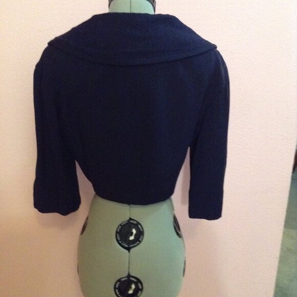 Vintage Early 1960s Cropped Navy Blue Double-Breasted Blazer, with Pockets - Picture 3 of 4